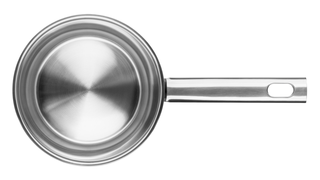 Stainless steel cooking pot, isolated on white background, full depth of field