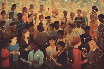 abstract illustration for the concept of connection between people, individuals and groups. Developed with generative ai
