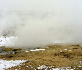 Geothermal pool in winter Yellowstone National Park