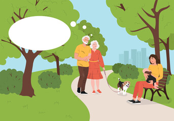An elderly couple saw a woman breastfeeding a child in the park. Breastfeeding in public concept.  Vector illustration