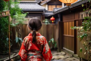 Fototapeta na wymiar Little girl japanese kimono. Generate Ai