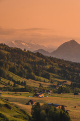 Sunset over the Swiss mountains