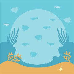 Fototapeta na wymiar Underwater life background illustration with cute diver character