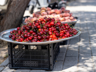 fresh cherries at the local market