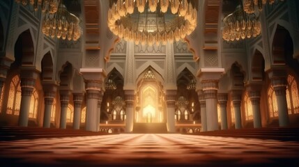 Obraz premium Intricate Details, Soft Light: Explore the Allure of a Majestic Mosque's Evening Aura