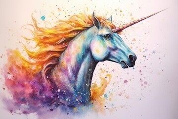 art unicorn in space . dreamlike background with unicorn . Hand Drawn Style illustration