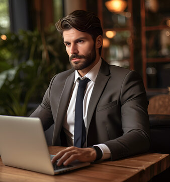 Businessman working on a laptop, generative AI