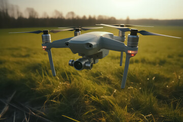 Agricultural drone flies to spray fertilizer in sweet corn fields, terrain scanning technology, AI