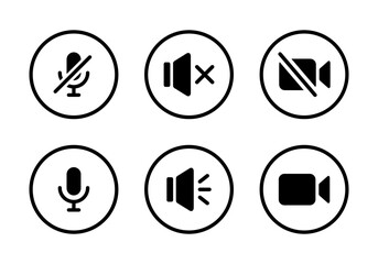 Mute microphone, silent speaker, and video cam off icon vector. Elements of multimedia