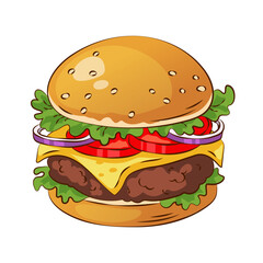 Hand drawn burger, fast food vector illustration