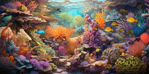 Naklejka na ściany i meble Undersea Coral Reef for Marine Study -ai generated