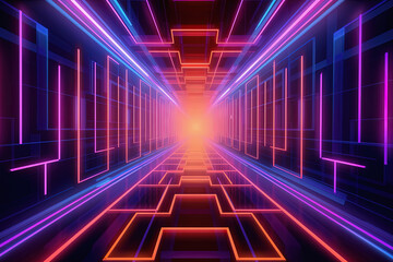 Abstract geometric background with colorful neon lines. Light music show scene. Generative AI