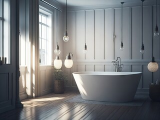 Vintage minimalist bathroom in white. ai generative