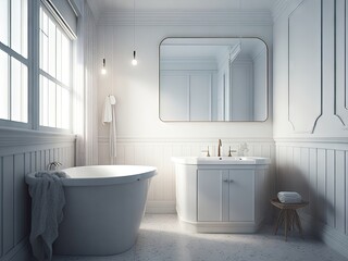 Vintage minimalist bathroom in white. ai generative