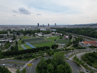 Obraz premium Aerial photography of both sides of the Saône River in Lyon, France