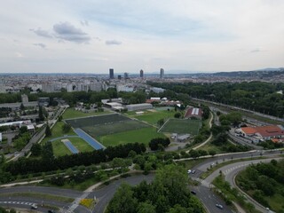 Aerial photography of both sides of the Sa&ocirc;ne River in Lyon, France