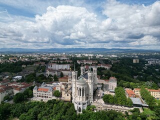 Fototapeta na wymiar Aerial photography of Notre Dame de la Fouvière, Lyon, France