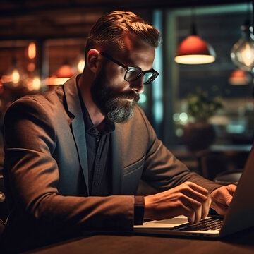 Businessman at the laptop, generative AI