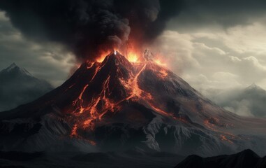 Generative AI illustration of Mount Doom volcano in Mordor, Generative AI
