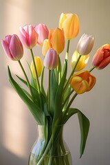 Obraz premium Bouquet of tulips. AI generated art illustration.