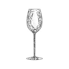 Vintage wine glass in retro woodcut style. Design for restaurants and seafood tables. Vector illustration.