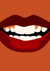 red woman lip illustration pop teeth poster lipstick toothpaste style fashion. Generative AI.