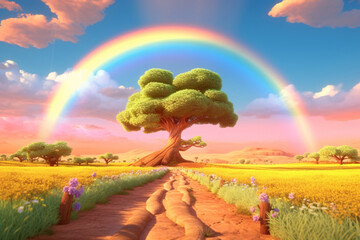 Rainbow dream, rainbow illustration on the summer evening sky