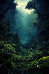 Forest in the night. AI generated art illustration.