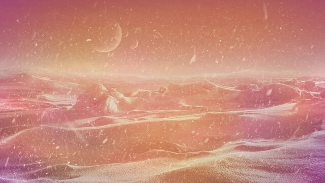 Alien Planet With Snow And Colorful Gas Swirling