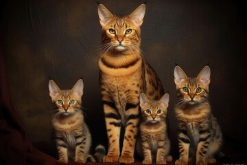 Row of different size and breeds of cats Generative AI