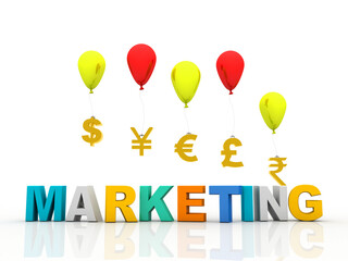 3d rendering balloon connected Global Currencies sign , business marketing concept