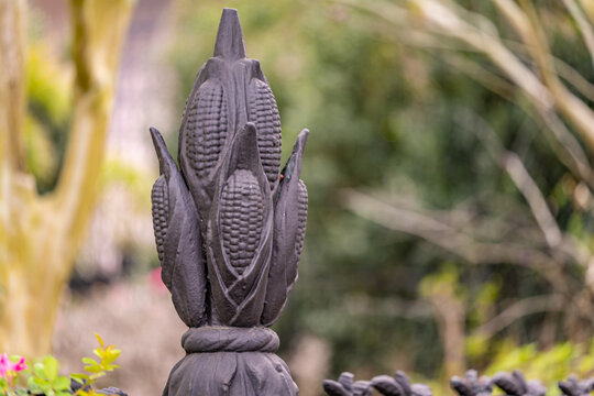 In New Orleans, Louisiana, close up of the corn stalk fence at a home in the Garden District. Shallow focus for artistic effect, on the top section of the front stalk.