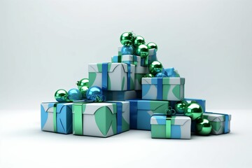 cadeaux en tas, colorés et bien emballés, anniversaire ou noël ou promotion magasin. illustration ia générative  