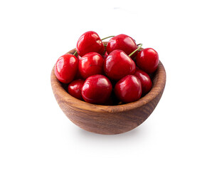 Cherryberries isolated on white. Set of cherry fruits. Cherryberries in bowl. Sweet cherries isolated on white background cutout.