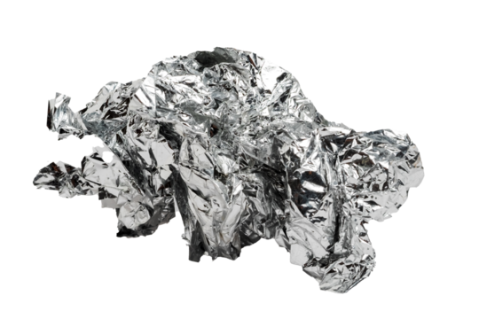 Crumpled aluminium foil isolated on white background.