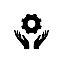 Hands with cog wheel icon