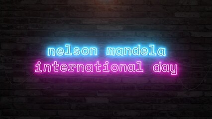 Nelson mandela international day with neon text effect in wall background. Seamless looping video