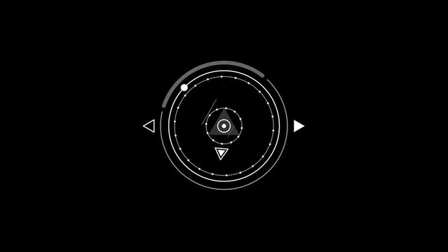 White HUD element User interface on isolated black background. Target searching scope and scanning element theme. Digital UI and Sci-fi circular. 4K motion graphic footage video