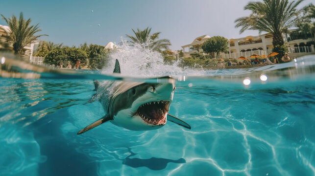 Shark attack in pool