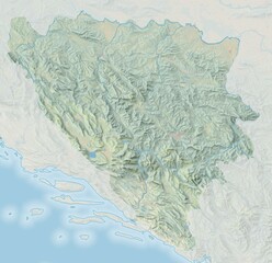 Topographic map of Bosnia and Herzegovina with shaded relief