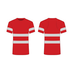 Red reflective safety T-shirt for people isolated vector front and back for promotion on the white background