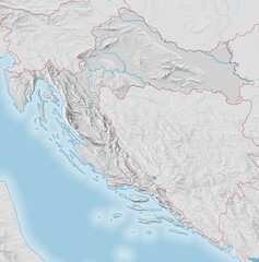 Topographic map of Croatia with shaded relief
