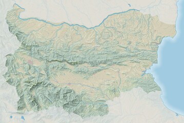 Topographic map of Bulgaria with shaded relief