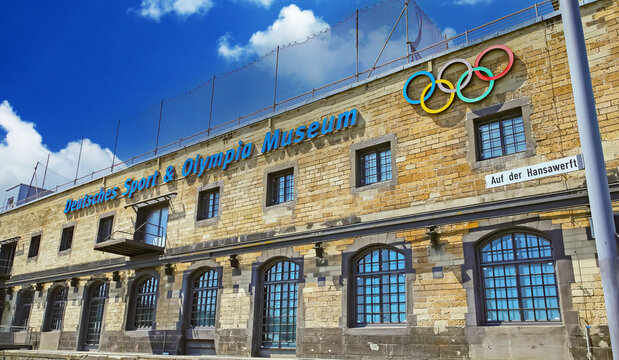 Cologne (K&ouml;ln, Rheinauhafen), Germany - June 6. 2023: View on old building facade of deutsches olympia und sport museum