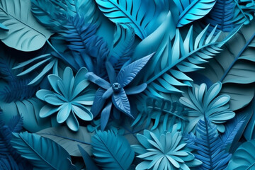 plant blue nature tropical background paper exotic colourful design summer leaf. Generative AI.