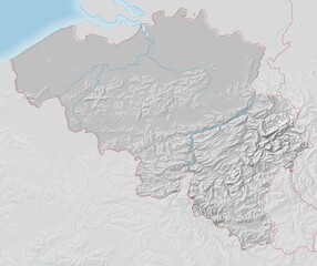 Topographic map of Belgium with shaded relief