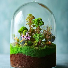 dessert terrarium, resembling a miniature forest - obrazy, fototapety, plakaty