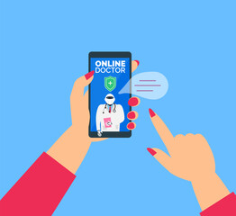 woman hands using smartphone online robot doctor  app medical consultation vector illustration