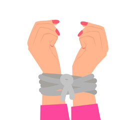 woman hands tied with rope violence concept vector illustration