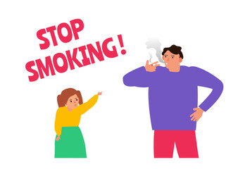 stop smoking girl and father smoker with cigarette vector illustration
